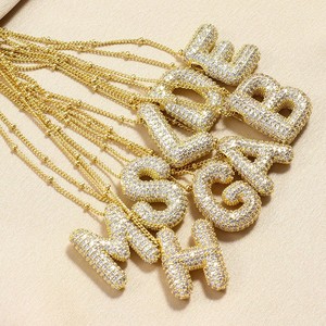 Hot Sale Fashion 26 Alphabet Letter Pendant Necklace Brass Micro-Set Zircon Balloon Letter Collar <strong>Chain</strong> - Product Image 3