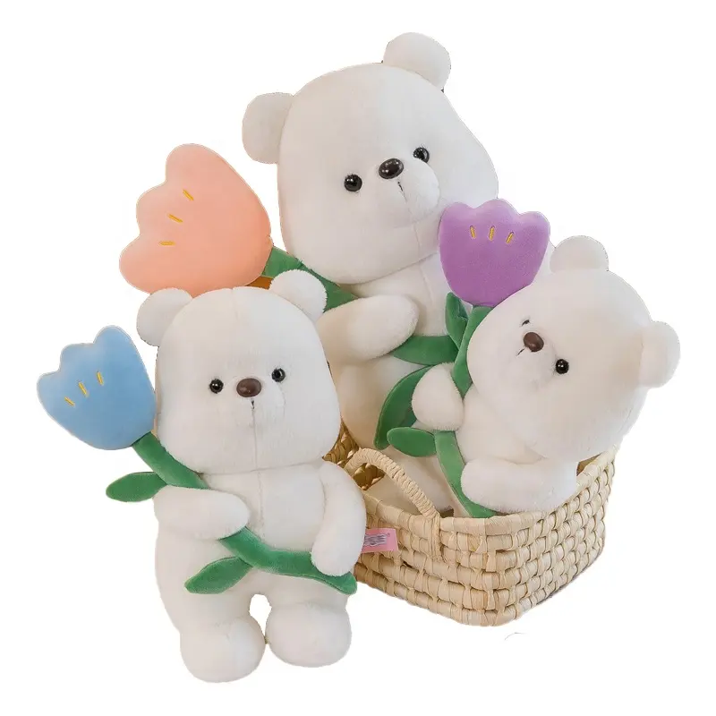 2023 새로운 테디 베어 인형 장난감 튤립 꽃 곰 화이트 사용자 정의 장난감 동물 발렌타인 데이 테디 베어 선물 30 40 50 cm