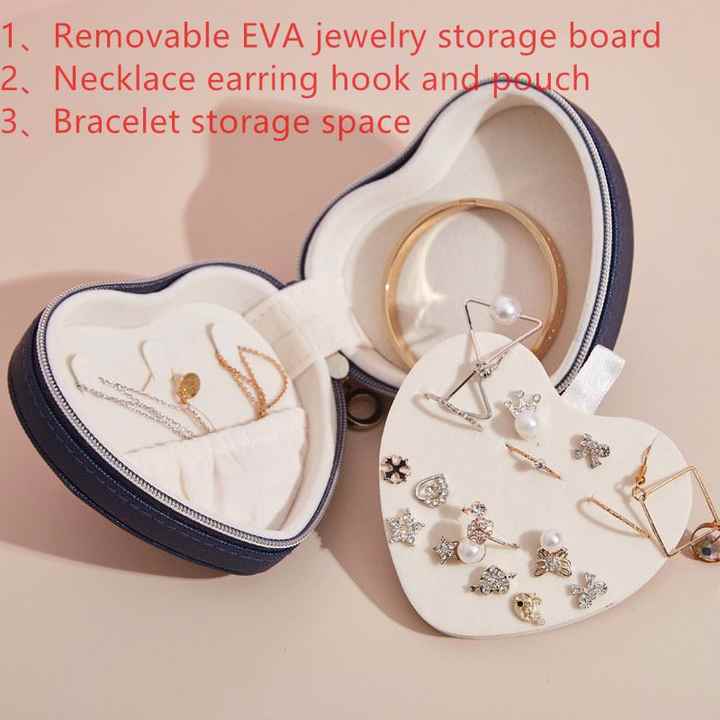 Handmade Pu Leather Heart Necklace Jewelry White Velvet Custom Leather Cute Jewelry Organizer Gift Jewel Box Case