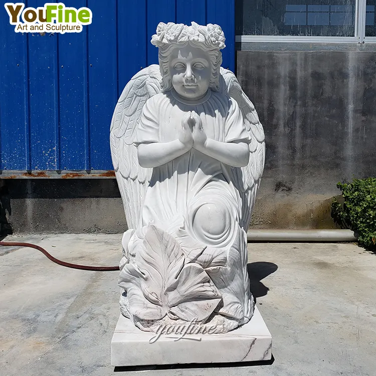 Venda quente mármore adorável anjo oração menino estátua
