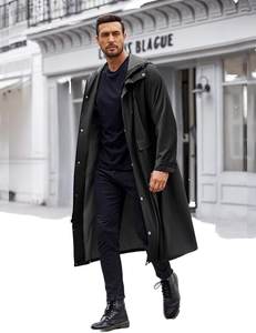 جاكيت رجالي XXL خفيف من البوليستر مقاوم للمطر مقاوم للماء طويل معطف واق من المطر رياضي بغطاء رأس متين مقاوم للرياح للبالغين مخصص للسفر - Product Image 4