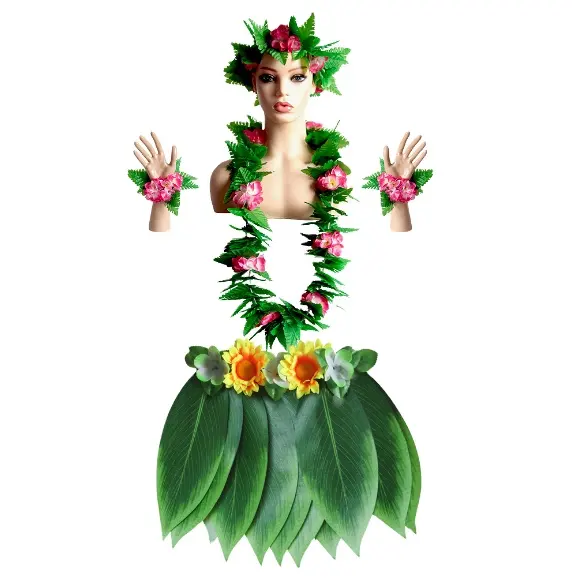 Hawaii Green Leaf Hula Baby Skirt Set Hawaii Dress Women Combination Hawaii Party Supplies