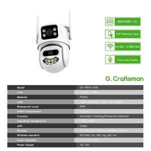 GW-P8FD-M3X WiFi PTZ IP <strong>Camera</strong> <strong>3MP</strong>*2 LENS Sensor Outdoor Full Color Night Vision AI Human Auto Tracking ICSEE - Product Image 2