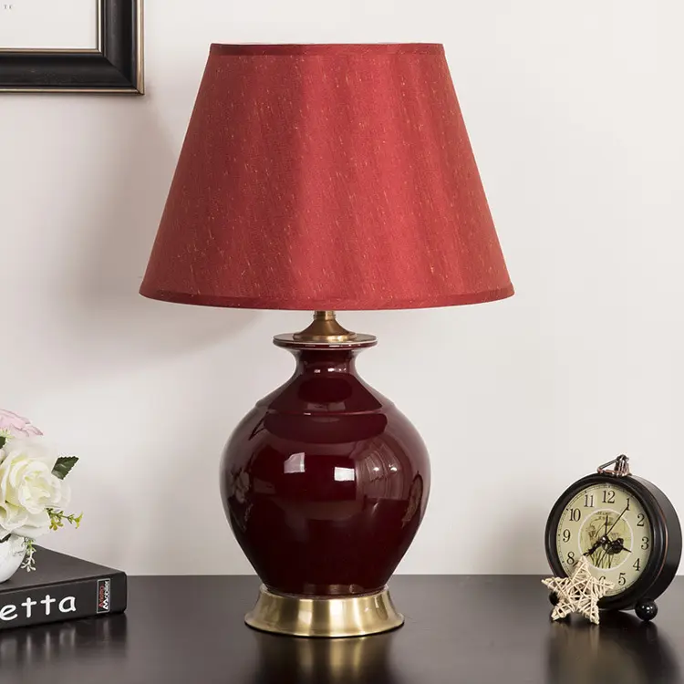 Jingdezhen design table lamp for bedside classic ceramic table light in red for decor for living room