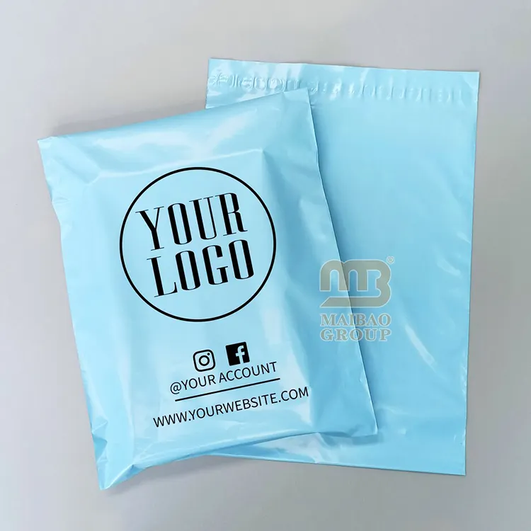 Sobre de plástico Biodegradable ecológico, bolsas de correo con estampado personalizado, gris, blanco y azul
