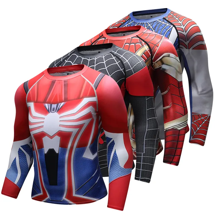 Camisetas de compresión con estampado 3D de Spiderman para hombre, Camisetas estampadas de cuerpo completo personalizadas por sublimación