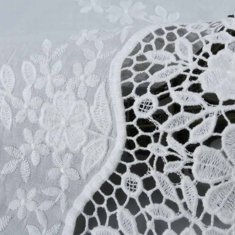 Самая популярная белая хлопчатобумажная кружевная ткань с вышивкой