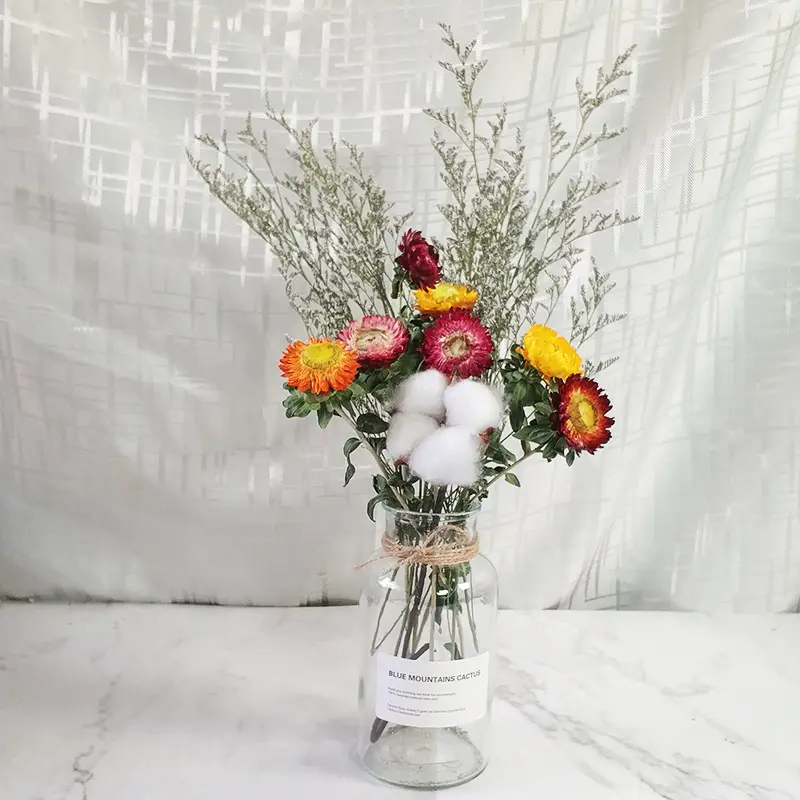 Adornos de decoración de flores secas para el hogar, centro de mesa de decoración de boda de larga duración, floral, en botella de vidrio