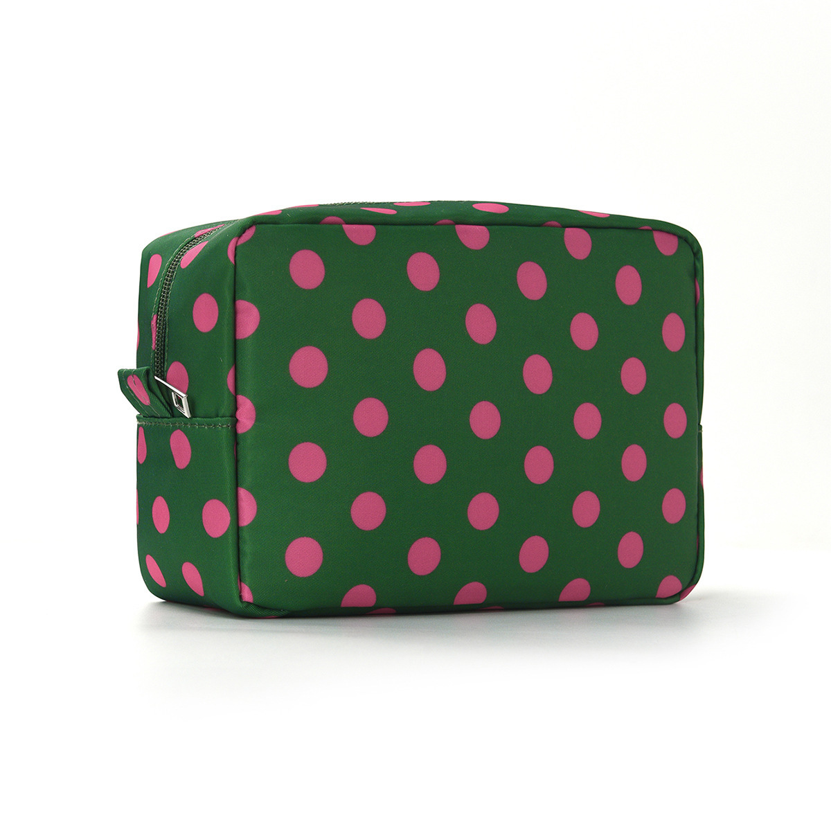 Dark green and pink polka dots