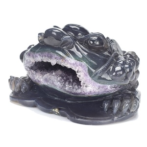 Doğal el oyma gerçekçi akik ametist Geode Feng shui kristal oyma şanslı para kurbağa kurbağa - Product Image 2
