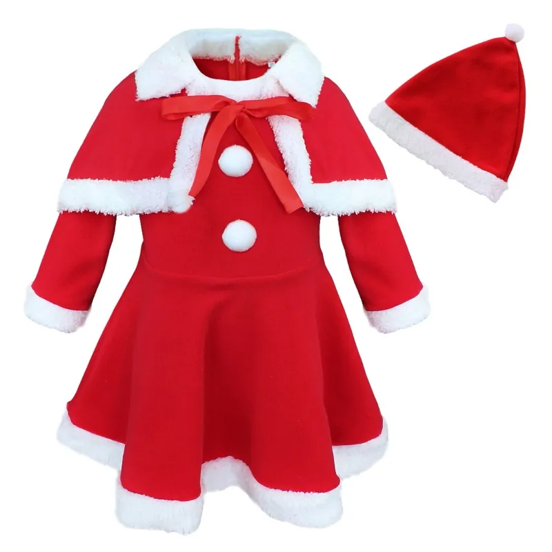 Vestito da Costume da babbo natale per bambina con cappello sciallato SZ 12 Months-3T