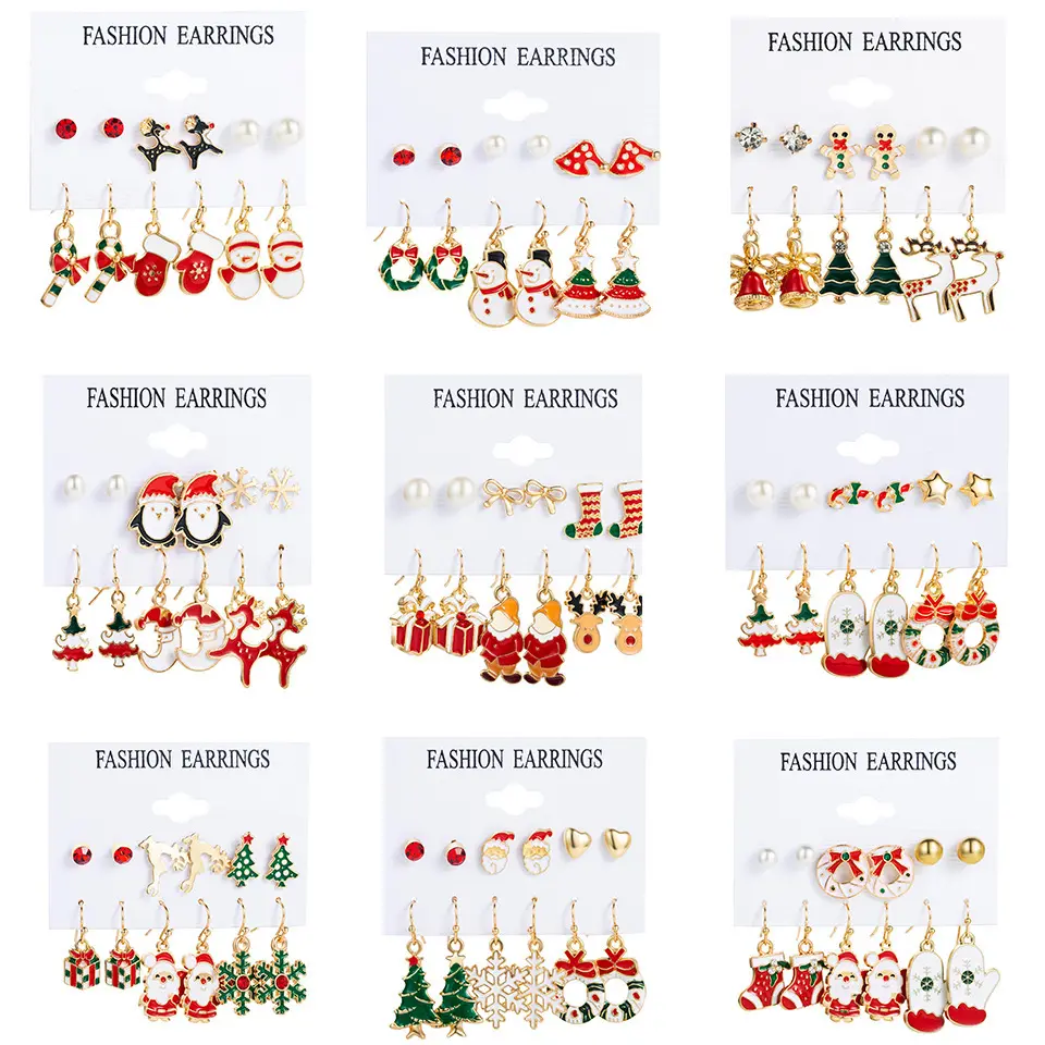 Joyería de moda Pendientes de Navidad hechos a mano Sombrero de árbol Muñeco de nieve Botas de alce Decoración de Navidad Animal occidental Sin níquel EL23029