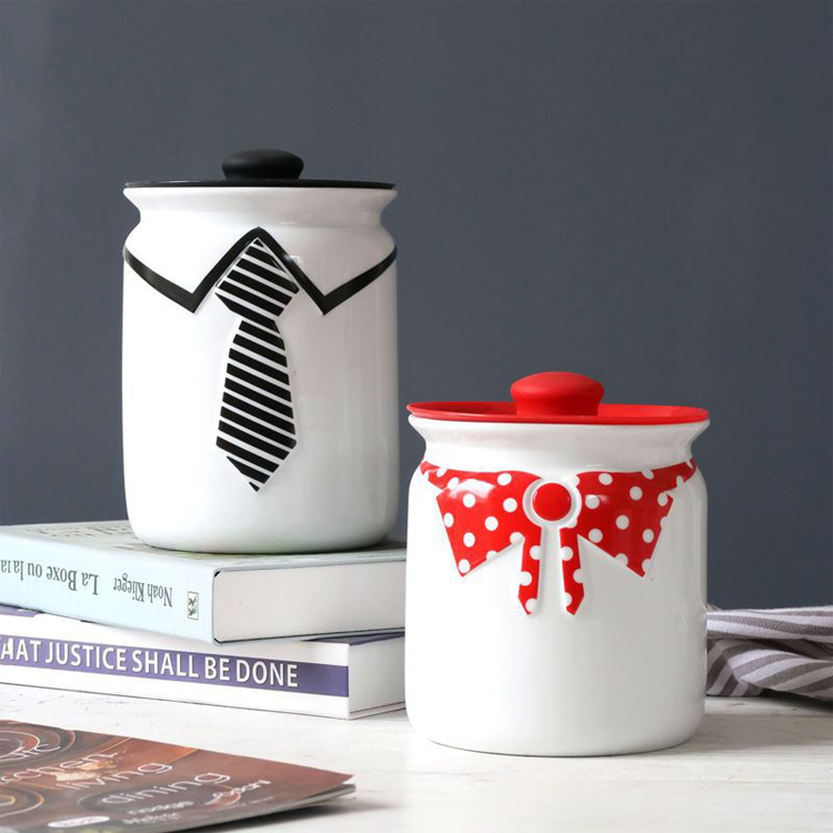 Custom large Embossed kitchen ceramic storage food storage jar candy moisture-proof sealed tin coffee tea tank with lid