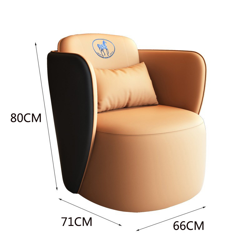 Sillón individual naranja con detalles en negro.