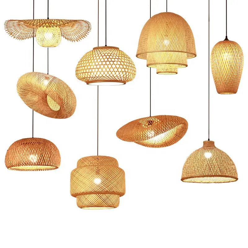 Lampada a sospensione in bambù intrecciata a mano di nuovo Design per lampade a sospensione in Rattan da ristorante lampadario naturale