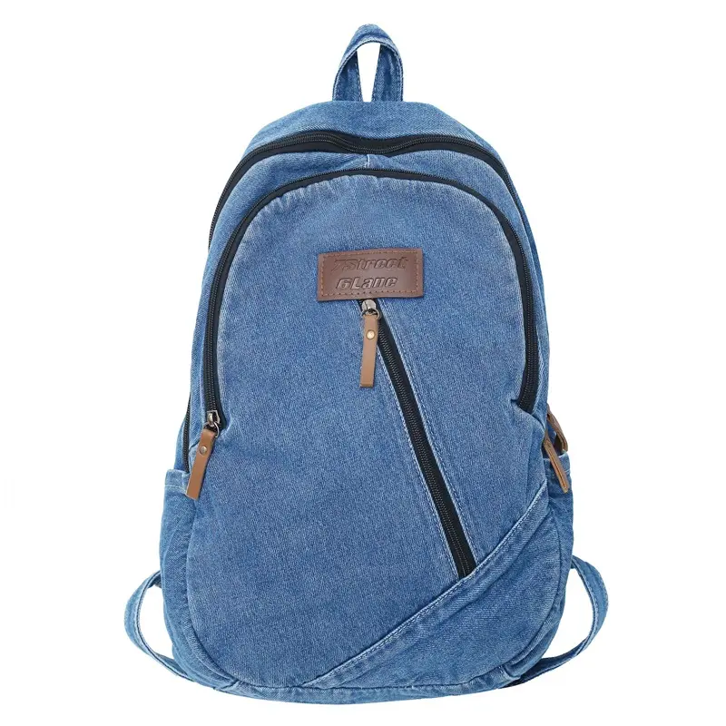 Mochila de denim unissex resistente ao desgaste, grande capacidade, casual, estudante, faculdade, masculina e feminina