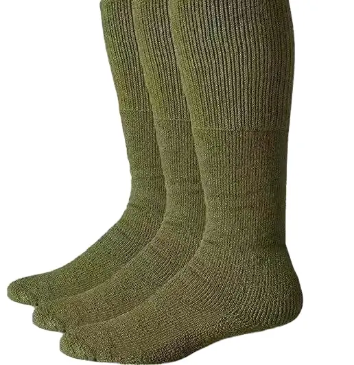 Vente en gros kaki Chaussettes de sport à hauteur du genou vertes armée en coton pour hommes