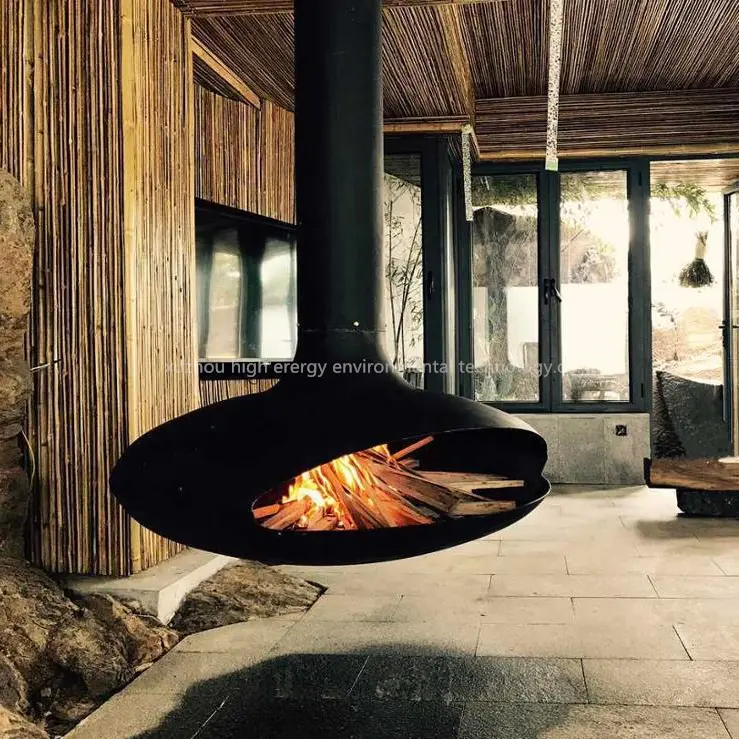 suspended stove wood burning heaters ceiling mounted fireplace indoor heating