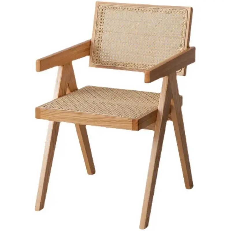 HANYEE 북유럽 레트로 등받이 거실 나무 의자 발코니 가족 안락 의자 레저 의자 등나무 짠 식당 의자