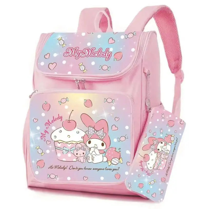 XUX Fashion Cartoon Kuromi Melody Nylon Backpack Girl Lovely Cinnamoroll Student Bag Big Capacity With Pencil Bag