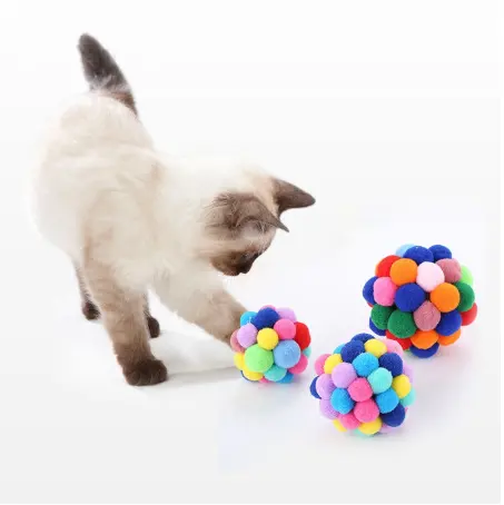 ลูกบอลหรรษาหลากสีทำมือ,ของเล่นแมวลูกบอลยางยืดลูกบอลของเล่นสำหรับสัตว์เลี้ยง