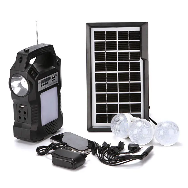 Lampe solaire portative d'extérieur, avec 3 ampoules Led, panneau solaire d'urgence, haut-parleur, Mp3, Radio, chargeur de téléphone Portable, Usb