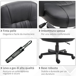 Vinsetto Ergonomic and <span class=keywords><strong>Swivel</strong></span>オフィスチェア,高さ調整可能なオフィスチェア,フェイクレザー60x60x90-99cmブラック