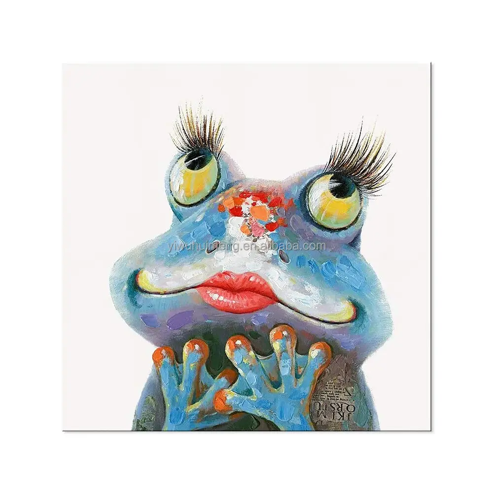 100% animali quadrati dipinti a mano Pop Art Modern Cute Cartoon Anime Picture happy frog art painting