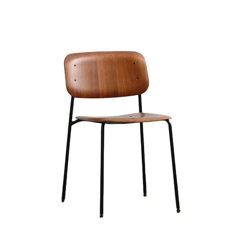Silla nórdica de comedor sencilla y moderna, asiento con respaldo de hierro y madera maciza para el hogar