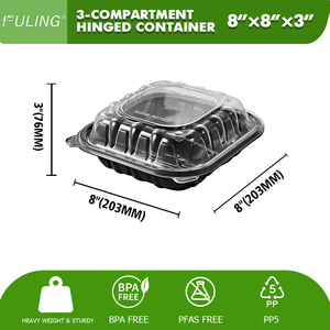 FULING tek kullanımlık öğle yemeği To-Go konteynerler Anti sis 8 inç 3 bölme yemek hazırlama saklama kabı menteşeli kapaklı konteynerler çıkar - Product Image 2