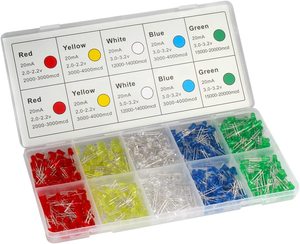 5mmLED発光ダイオードラウンドアソートカラーホワイト/レッド/イエロー/グリーン/ブルーキットボックス - Product Image 1