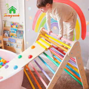 Montessori piklers trẻ em trong nhà bằng gỗ rừng phòng tập thể dục thiết lập cầu vồng cầu và tam giác leo khung cho trẻ em sân chơi - Product Image 5