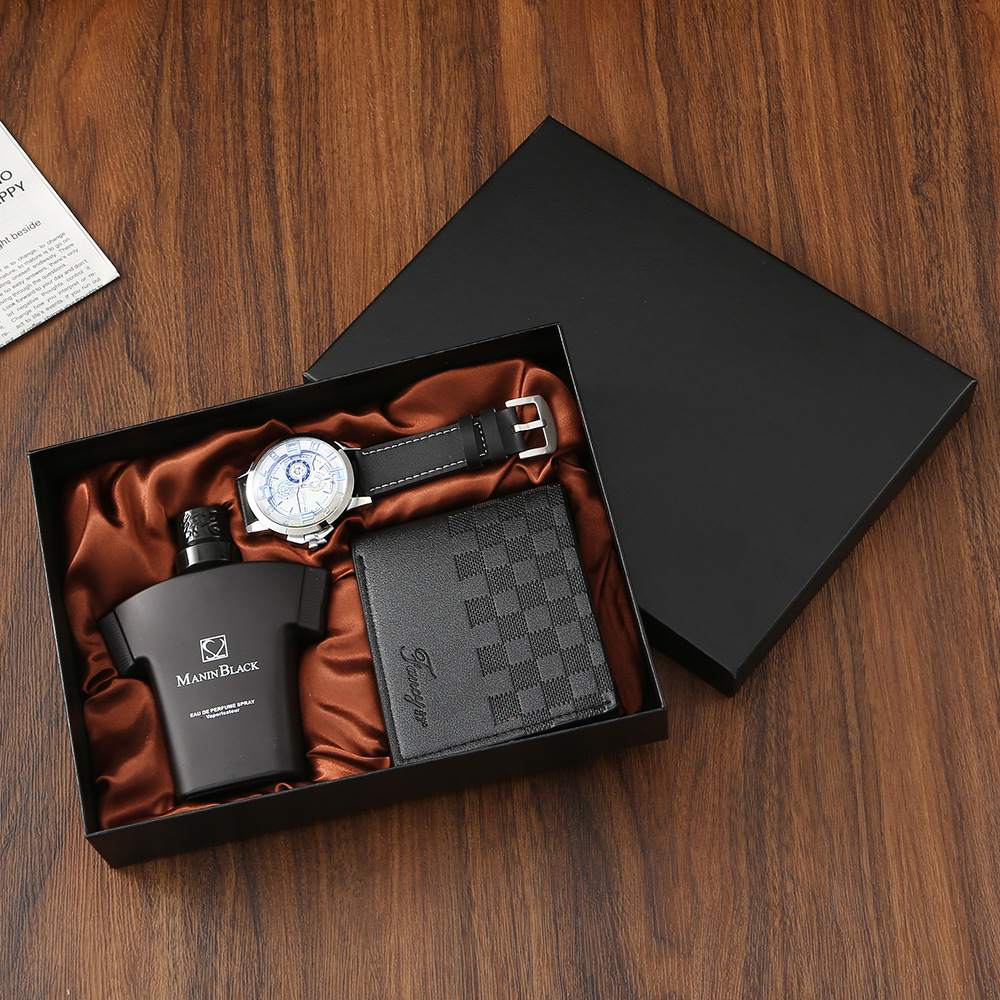 m2816-1 Coffret cadeau 4 pièces - parfum, montre, portefeuille