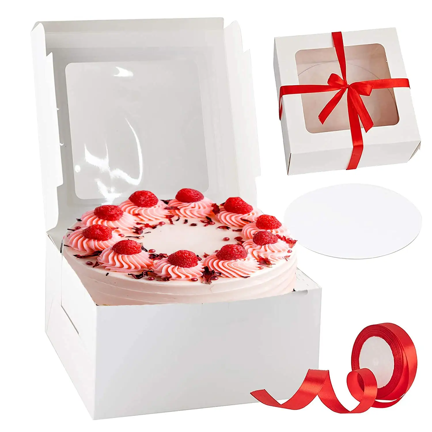 Emballage en papier Kraft blanc pliable, personnalisé, pour boulangerie, Muffin, Cupcake, boîtes à gâteaux avec fenêtre supérieure