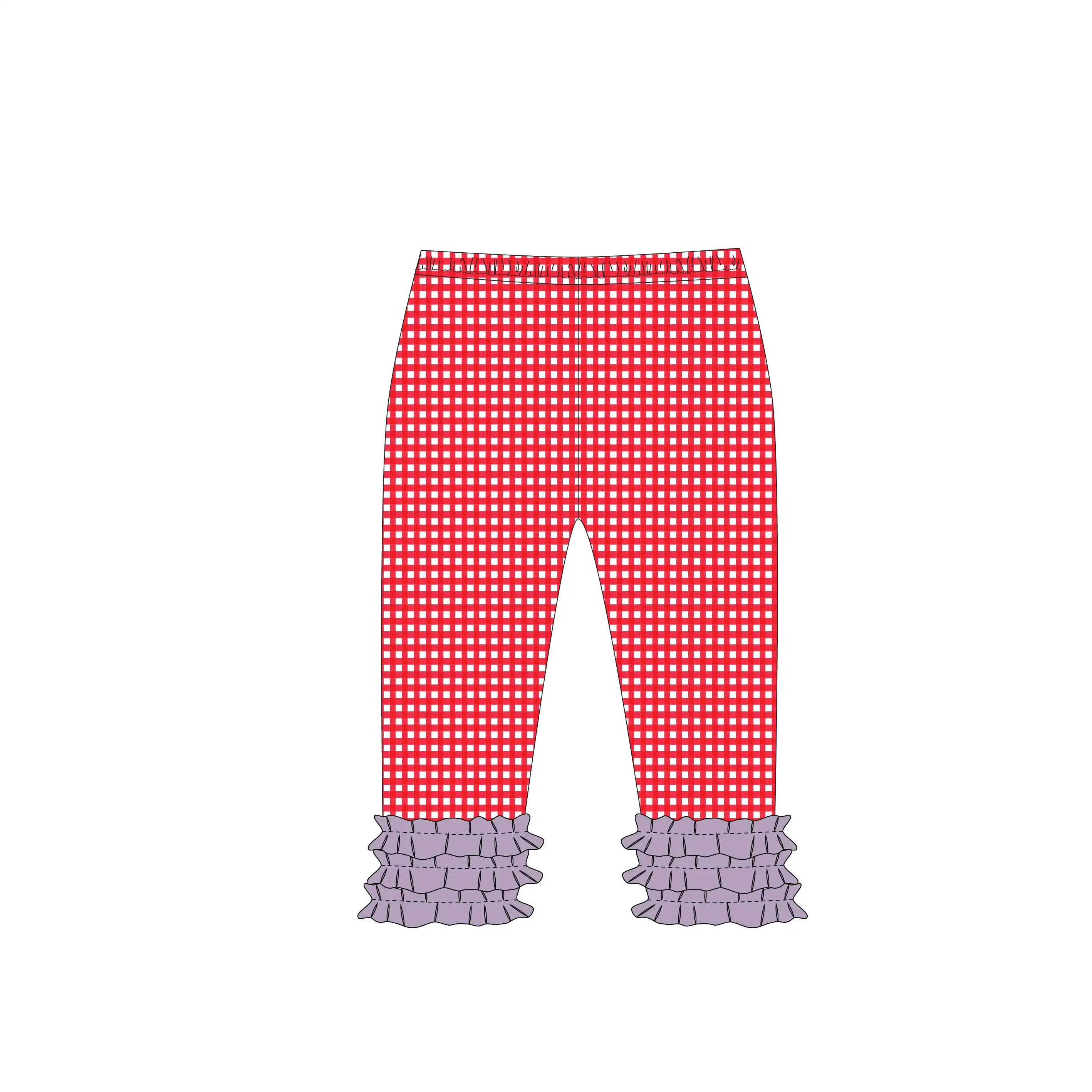 Yihui OEM Hot wholesale red striped toddler baby pleated lace leggings leg ruffled pants girls striped pants