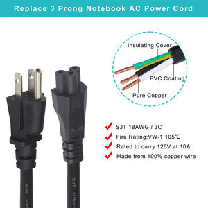 Fábrica de alta qualidade Atacado PVC C5 Cabo Poder 5-15P Plug Iec 320 C5 Código 18 Awg Soquete Nema 5-15 Cabo de alimentação masculino