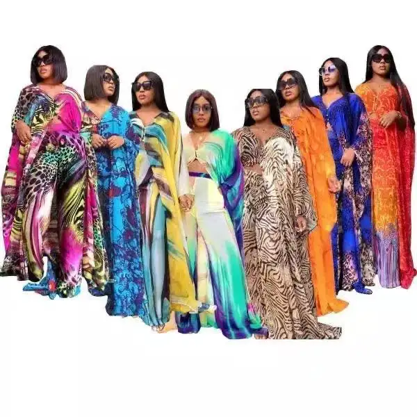 New African Folk Dress Fashion Chiffon Digital Print loose plus size Wide-Leg Ladies 2-piece Set