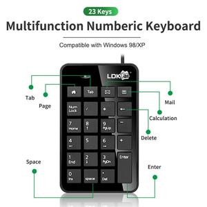 LDK XKB01迷你键盘便携式23键有线纤薄单手小型键盘适用于iPad Android平板电脑台式迷你PC游戏电脑