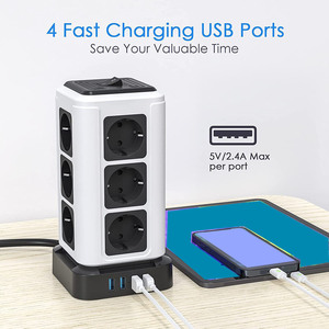 Nuevo Enchufe europeo multifuncional con 4 puertos USB, enchufe europeo vertical de 16A con interruptor para TV de oficina y sala de estar