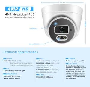 Buena venta sistema Cctv Hd 4mp Monitor Seguimiento de movimiento luz Audible alarma cámara domo ENTRADA DE Audio salida cámara de red