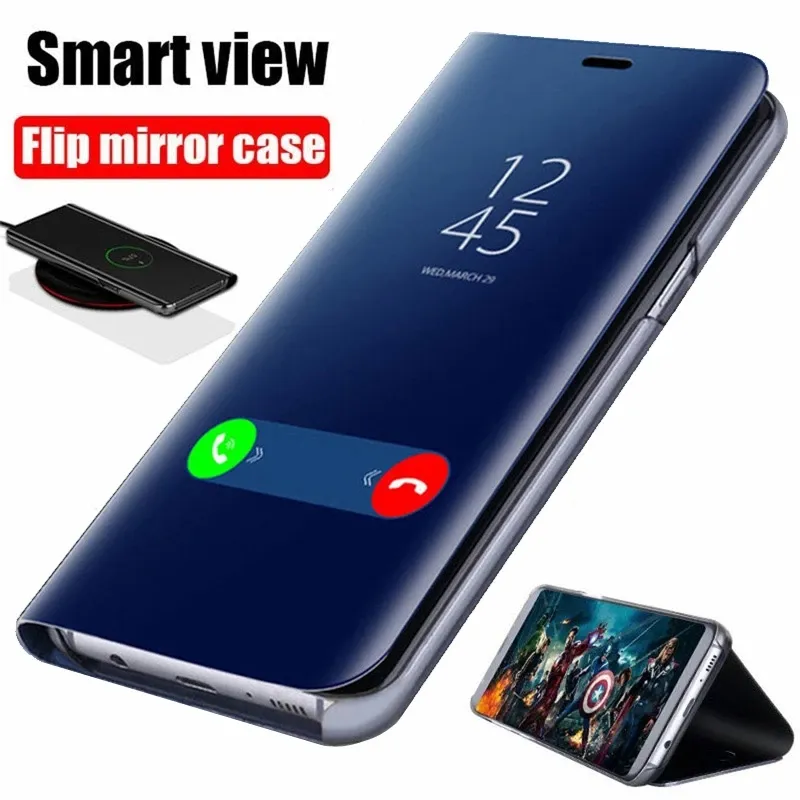 Clear View Mirror Case For Samsung Galaxy S23 Ultra S22 Plus S21 FE S20 Plus S10 Plus 5G Flip Cover Leather Stand holder Case