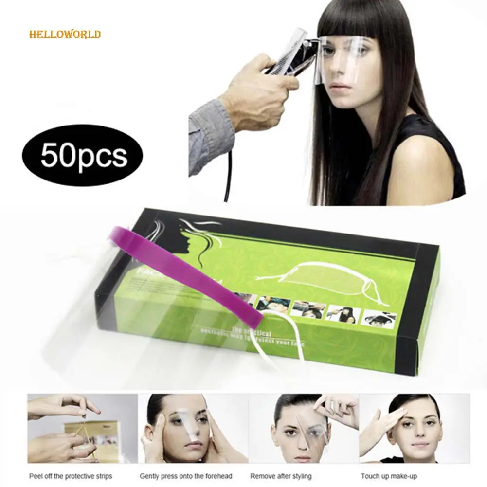 ヘアサロン顔保護シールド用HelloWorld50pcs使い捨てフェイスヘアスプレー