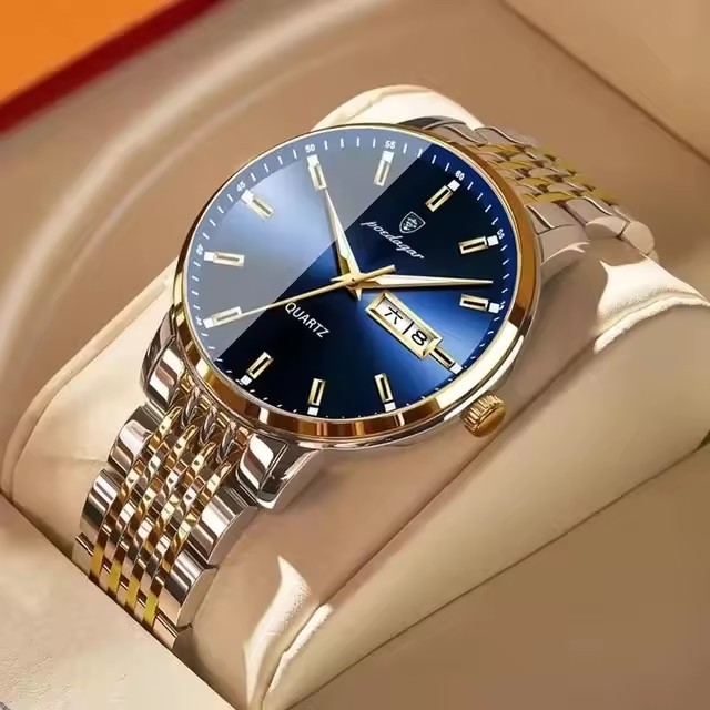 blue dial silver gold strap