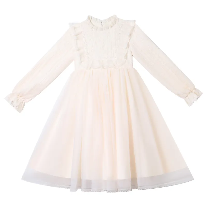 فستان شتاء عالي الجودة طويل الأكمام مصقول من بوليستر تول فساتين سهرة للبنات لأعياد الميلاد