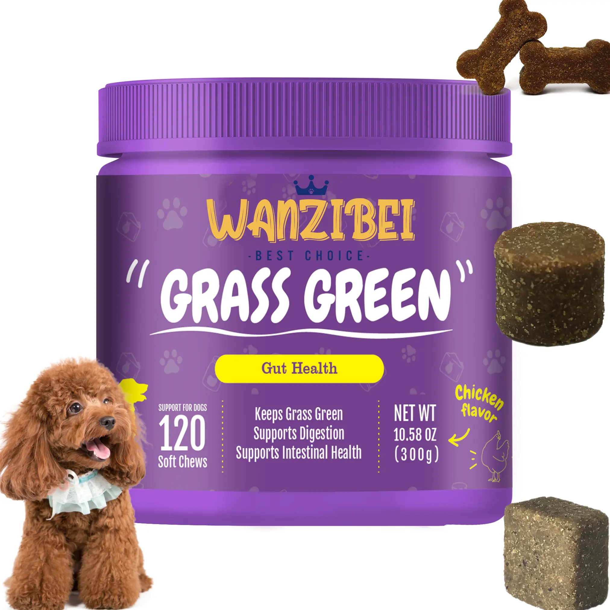 Green Grass Burn Spot Chews para mascotas, previene las manchas de hierba muerta del tratamiento para perros, rocas suaves y extracto de arándano