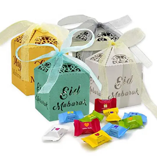 Hollow Out Eid Mubarak Paper Candy Box Party Favor Boxes