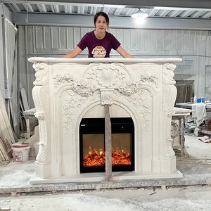 Kunden spezifische natürliche weiße Marmor Stein Kamin Skulptur Dekoration handgemachte Schnitzerei Marmor Kamin Surround Mantel - Product Image 2