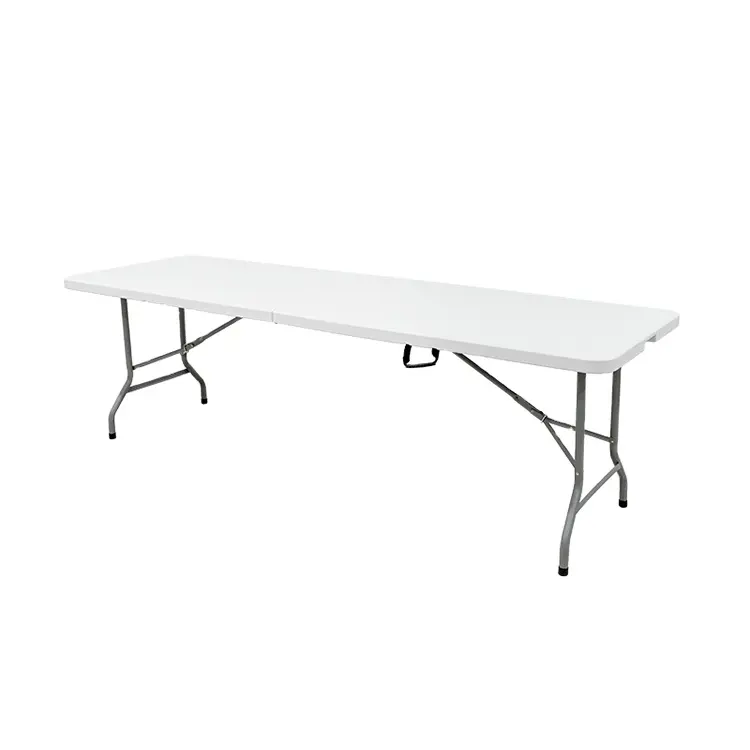 Mesa plegable de plástico para boda, mesa rectangular de PVC, barata y moderna, color blanco