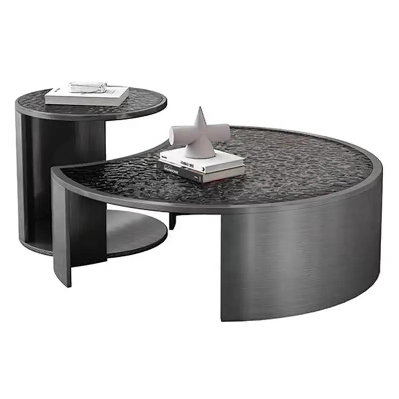 2 유리 탑 카본 스틸 모던 스몰 블랙 노르딕 라운드 커피 테이블의 저렴한 원형 커피 테이블 세트