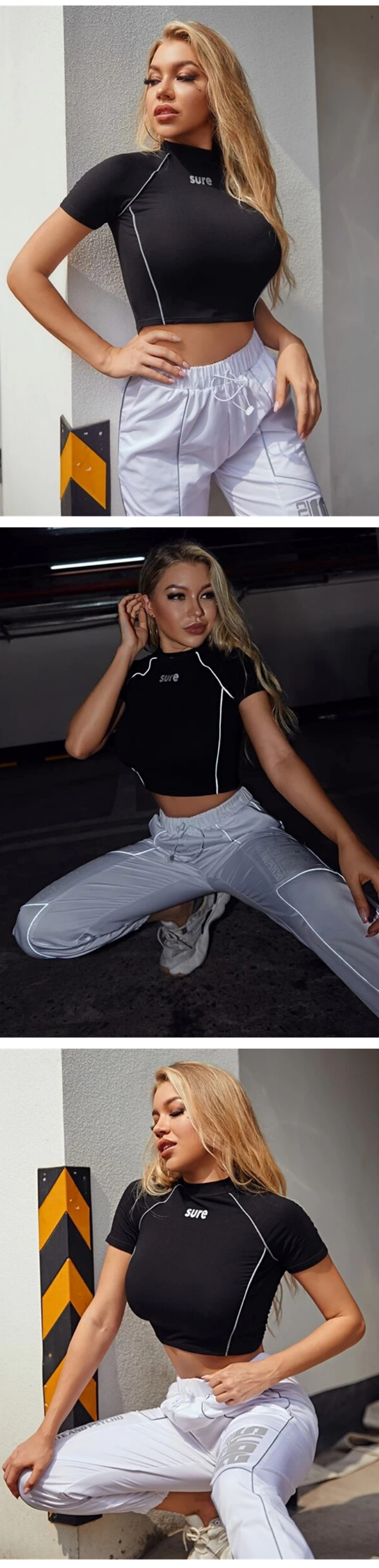 Factory direct hot sale model Summer short sleeves o-collar slim fit women Crop Top T-shirt